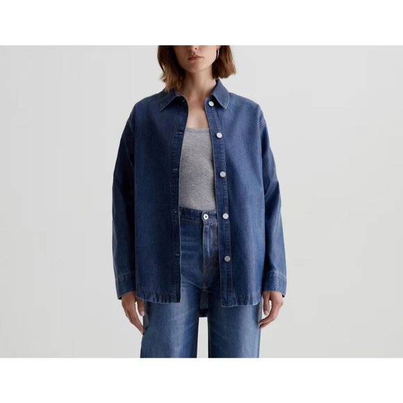 AG Jeans Coated Kea Shirt Jacket Women's Size Small Calik Marvel Air Blue NWOT! - Picture 1 of 6